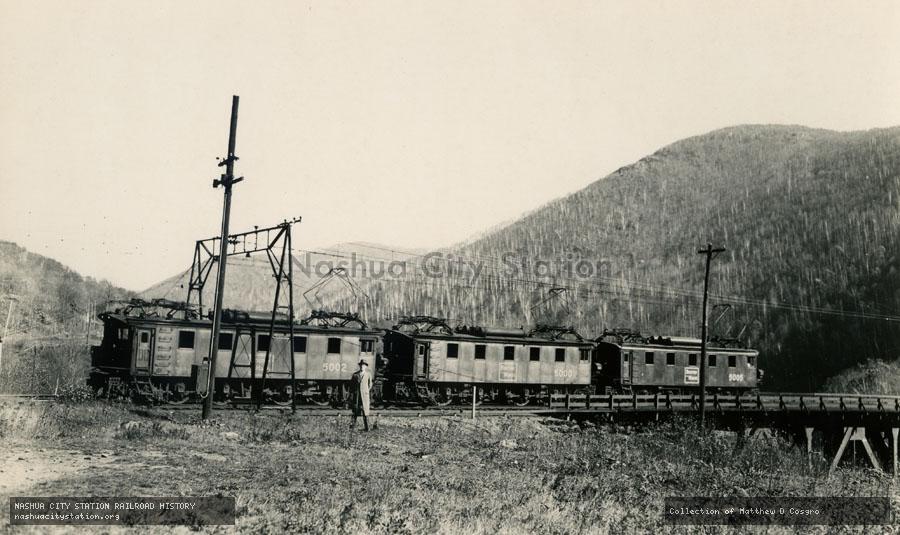 Postcard: Boston & Maine Railroad #5002, 5000, 5005 at the Deerfield River Bridge